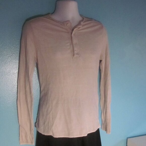 Transit Uomo Mens Italian Size M / USA S Beige Linen Slim Long Sleeve Tee Unisex - Picture 2 of 5